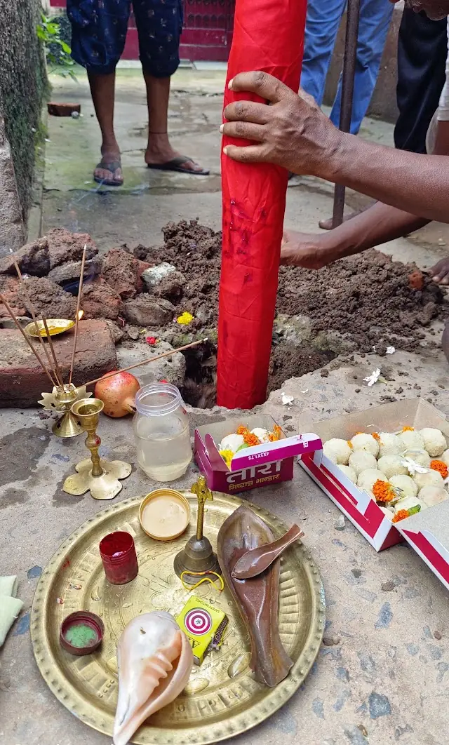 Offerings laid out for the khuti puja