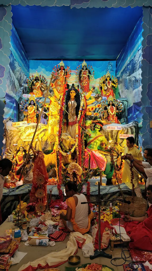 Maha Ashtami puja in progress before the goddess