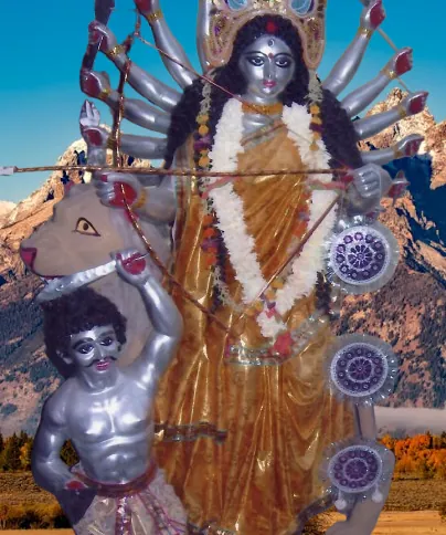 Devi Chandika — silver-complexioned, 16-armed, slaying Munda