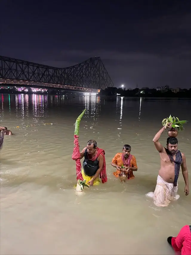 Howrah Bridge at night during the kola bou snan